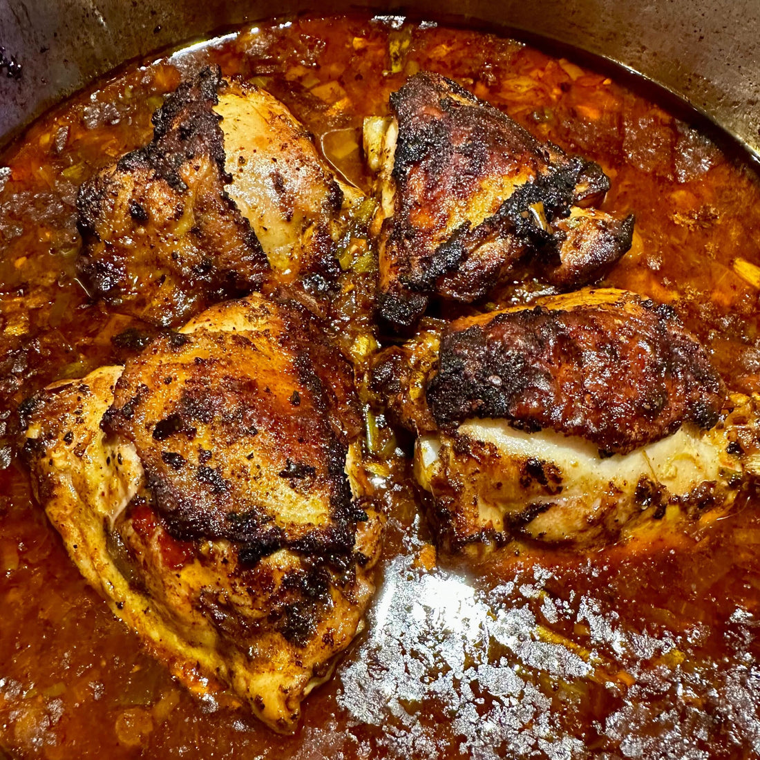 Harissa Marinated Bone-In Chicken Thighs with Spicy Pan Sauce - Elfassy Foods